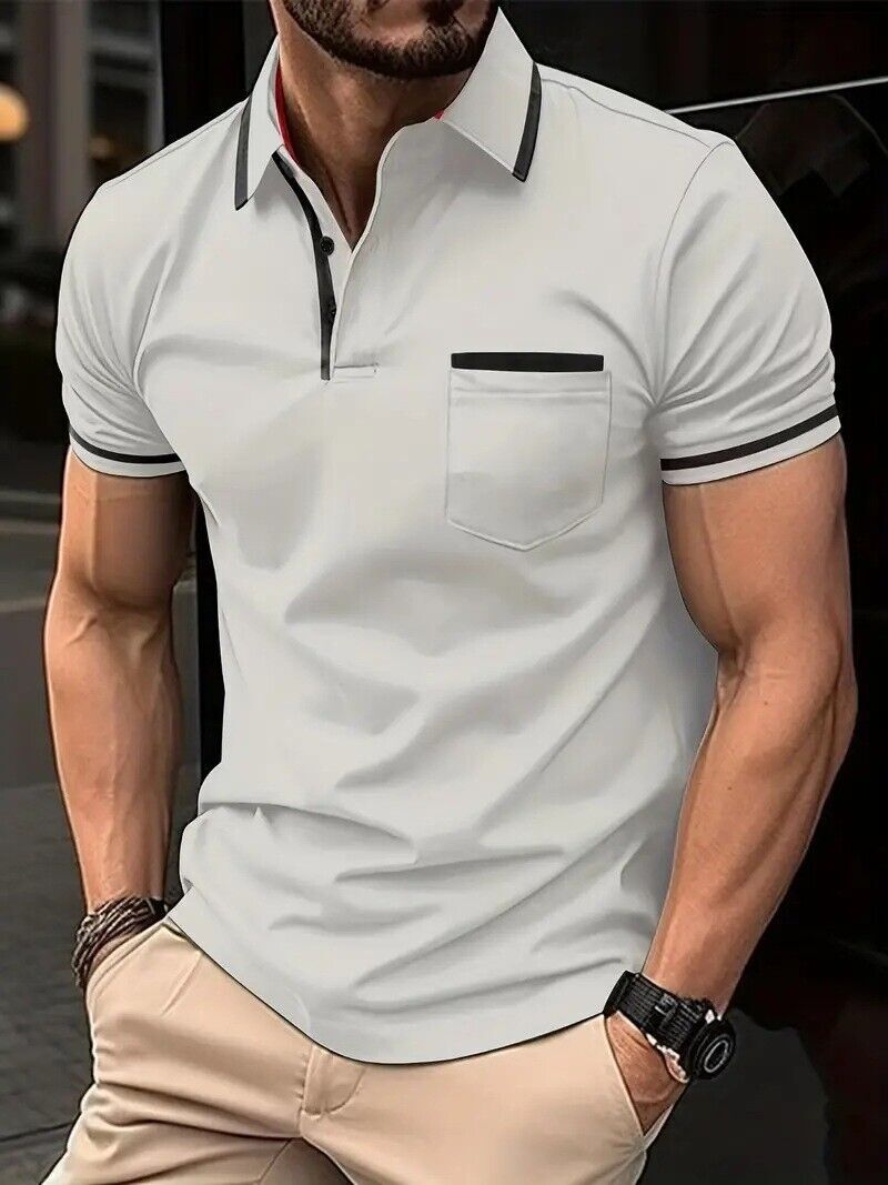 2024 Summer Button Pocket Men’s Sports Polo Shirt Short Sleeve T-Shirt