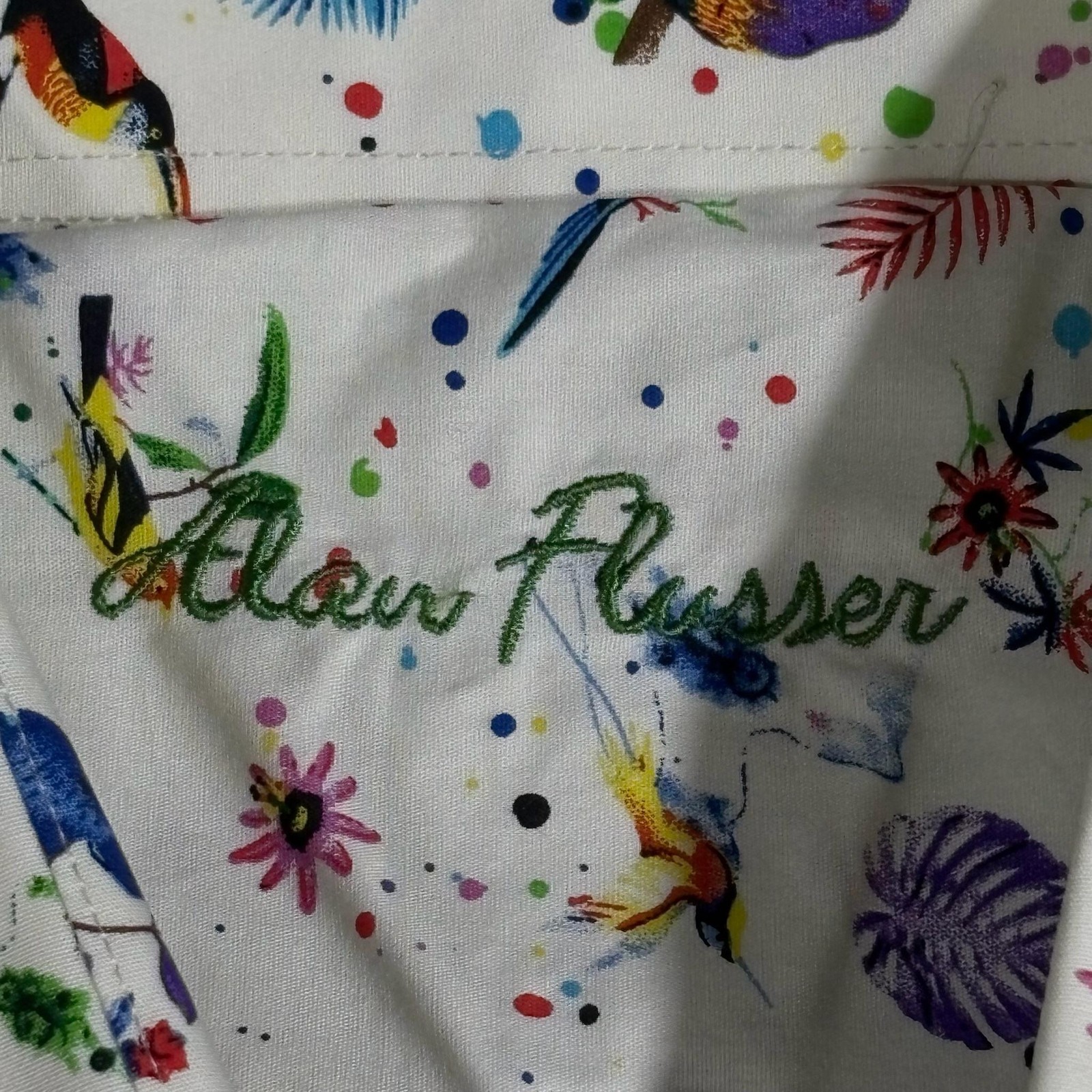 Alan Flusser Shirt Mens XL Multicolor Bird Floral Short Sleeve Button Up Casual