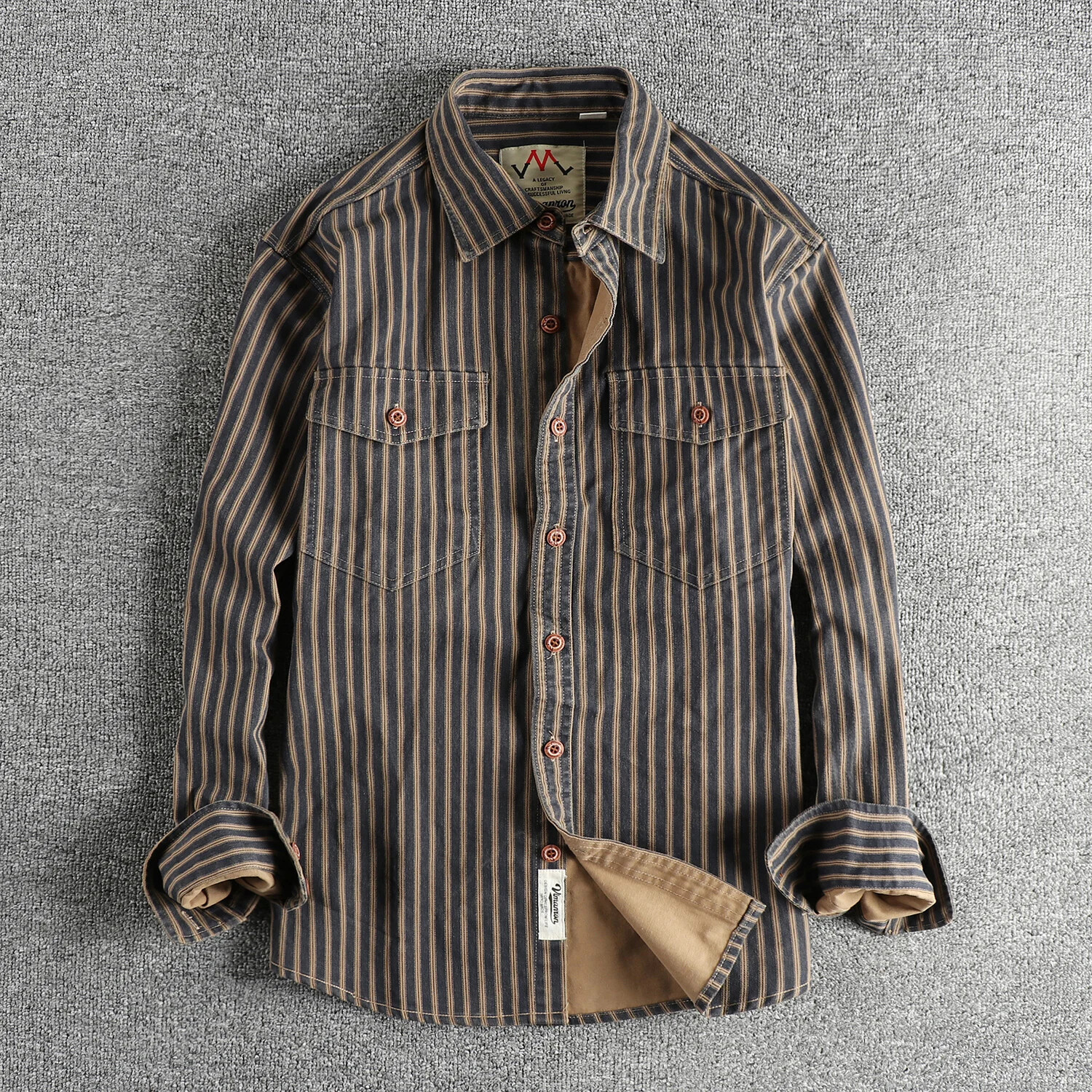 2025 Autumn And Winter New American Retro Stripe Long-Sleeve Lapel Shirt