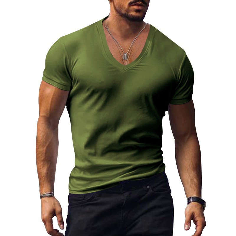 Summer Solid V-Neck Short Sleeve Tee