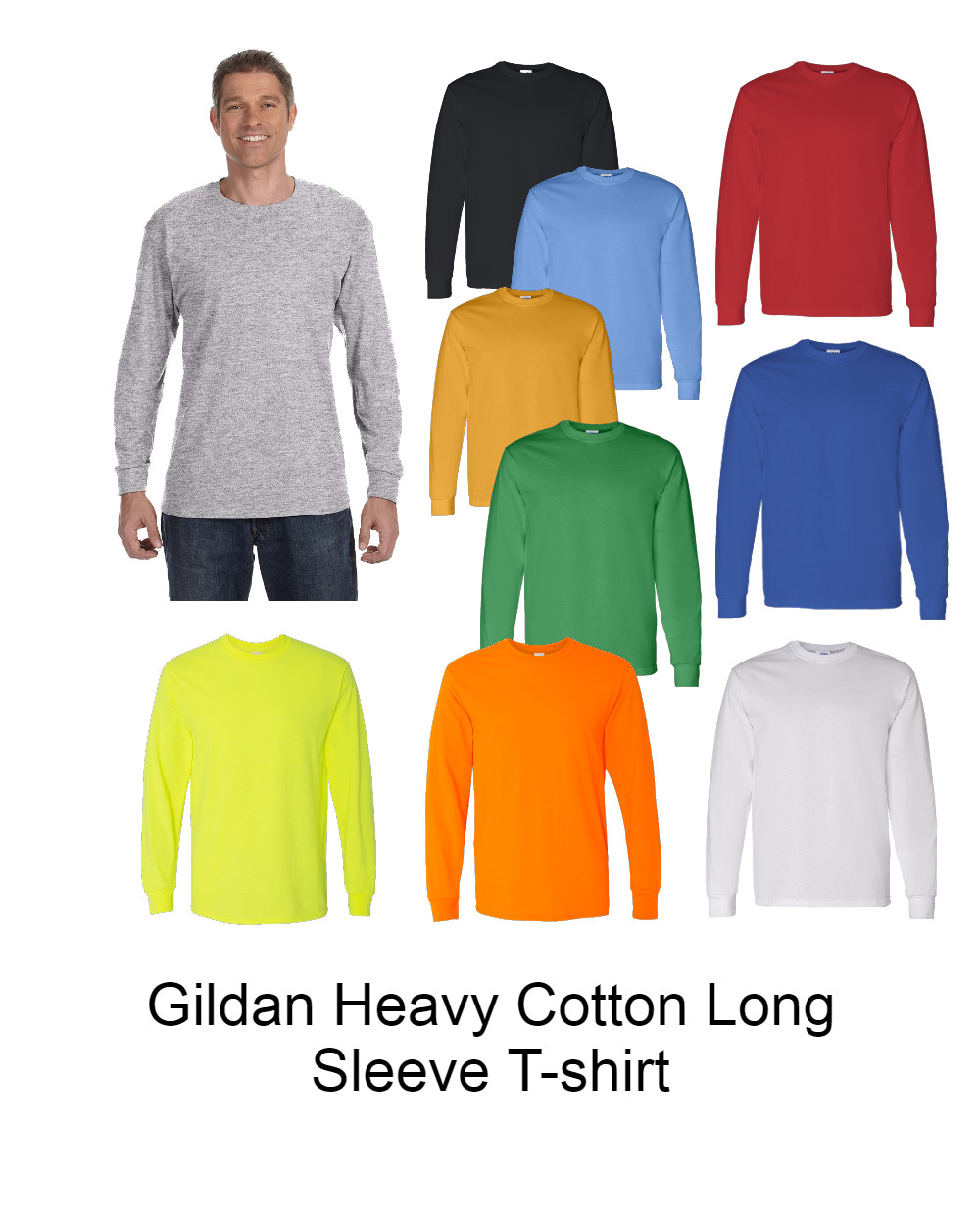 NEW Gildan Men’s Heavy Cotton Plain Crew Neck Long Sleeves T-Shirt 5400