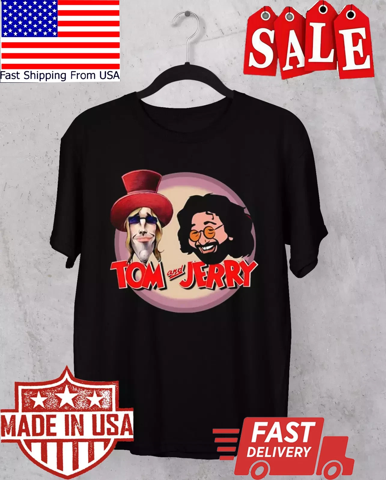 funny Tom Petty Jerry Garcia T-shirt black Short sleeve All sizes S-5XL AH1083