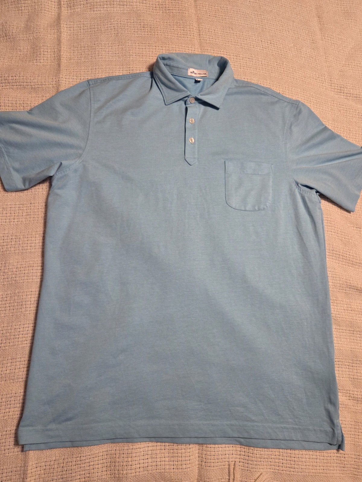 Peter Millar Polo L Solid Blue Knit Cotton Polyester Spandex Blend