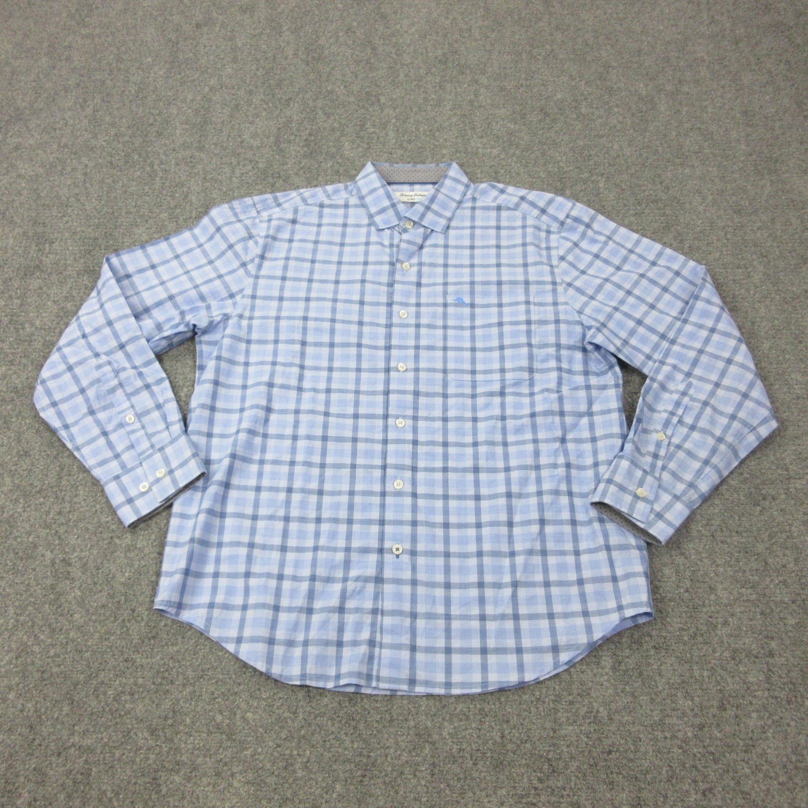 Tommy Bahama Shirt Mens M Blue Plaid Cotton-Poly Long Sleeve Button Front
