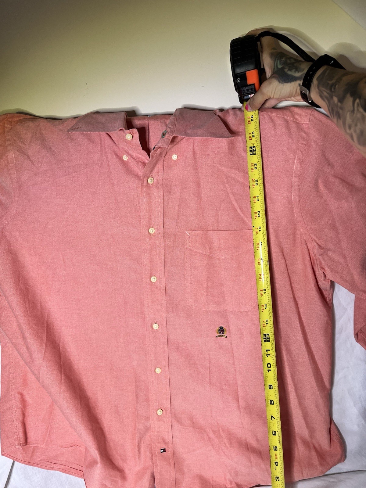 Tommy Hilfiger Men’s Orange Cotton Solid Dress Shirt Pockets 16.5 32-33