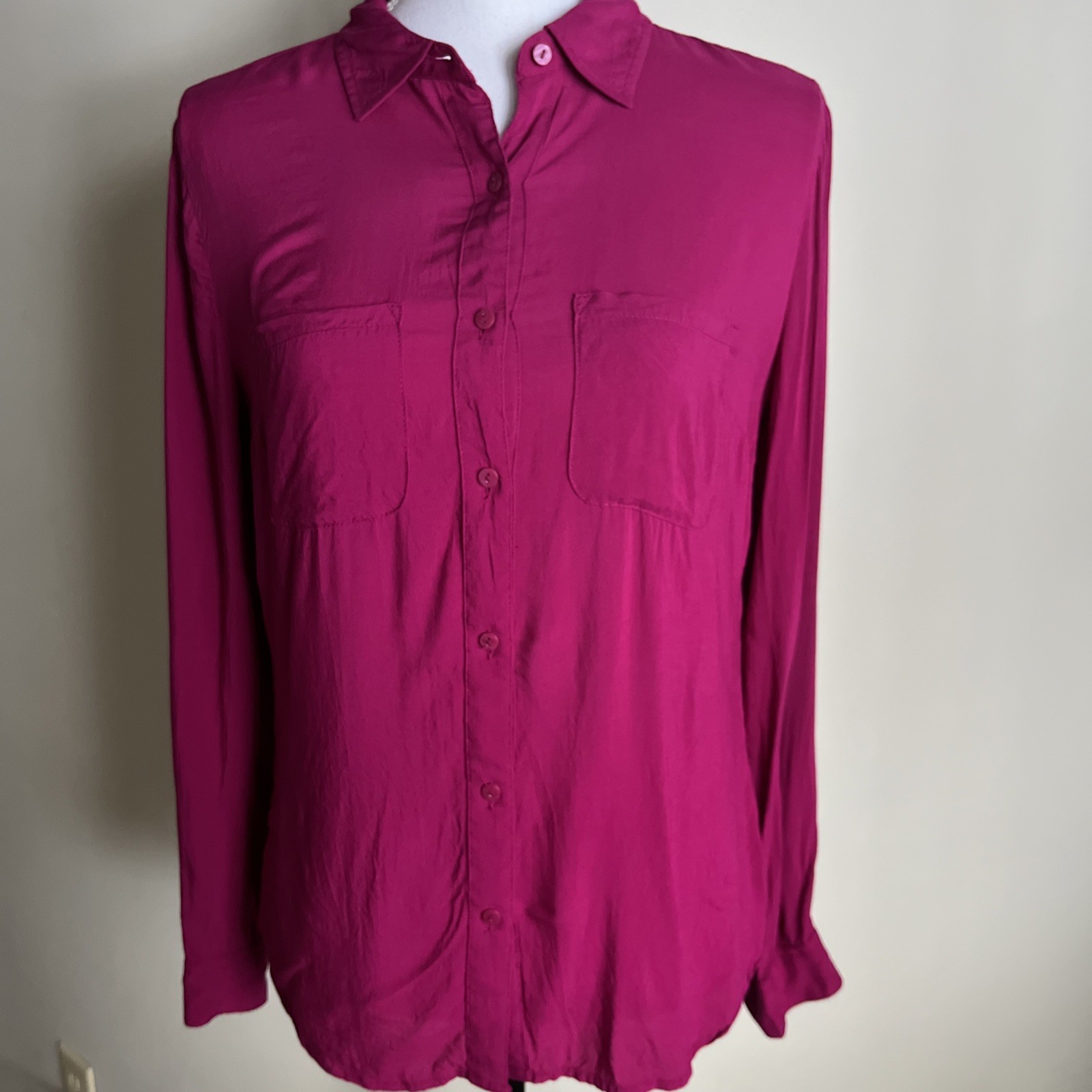 Woman’s A.N.A. Silky Button Down Long Sleeve Roll Tab Button Down Blouse