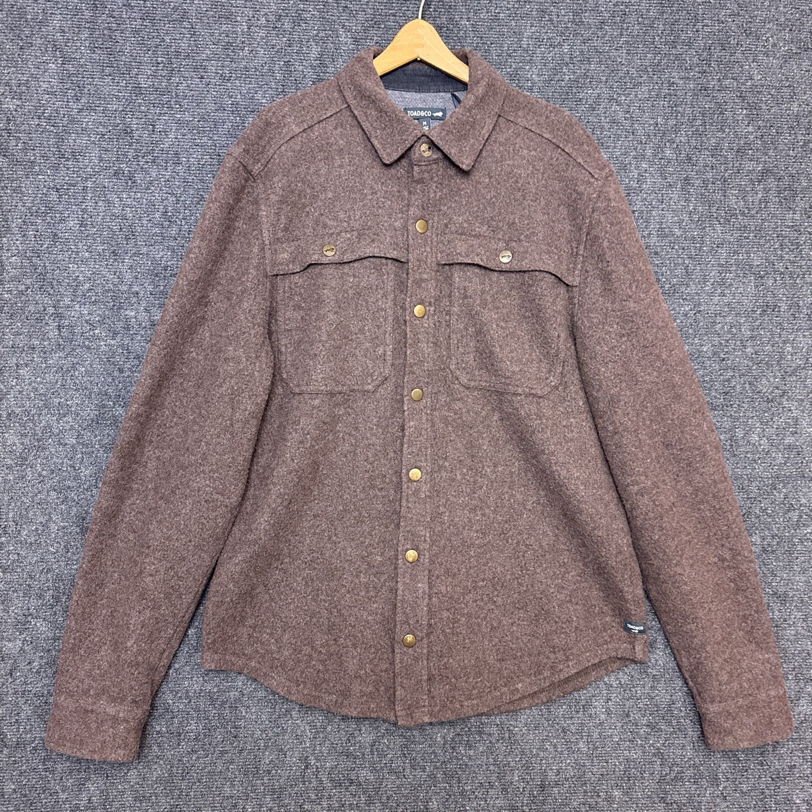 Toad&Co Mens Kennicott Shirt Jacket Brown Medium Wool Blend Shacket Snap Buttons