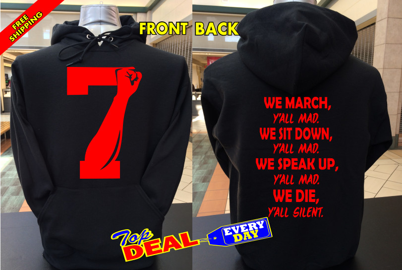 Colin Kaepernick 7 Fist Kneeling Protest Hoodie Black Front And Back