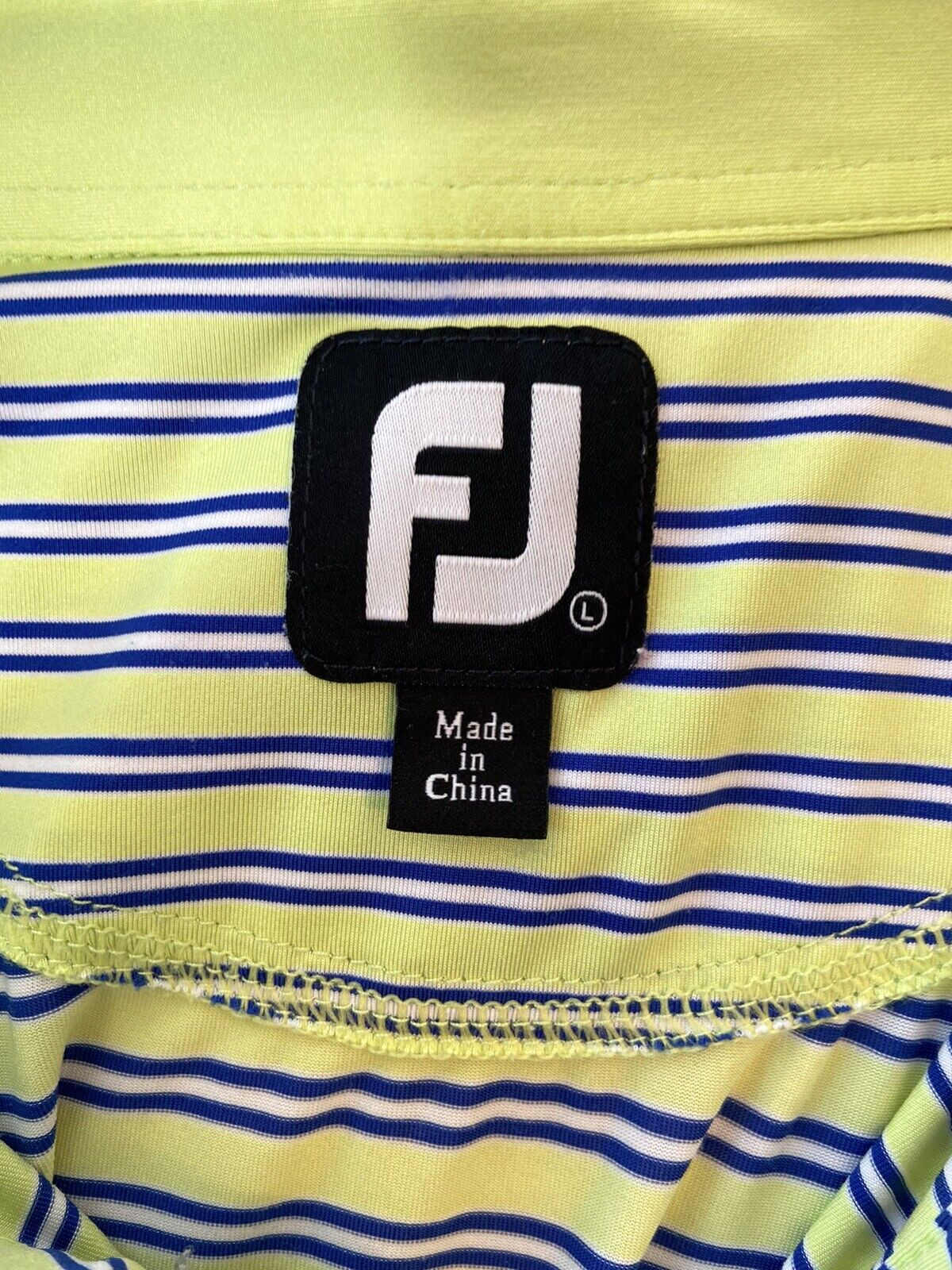 FOOT JOY Polo Short Sleeve Lime Green Stripe Men’s Size Large Polyester Spandex