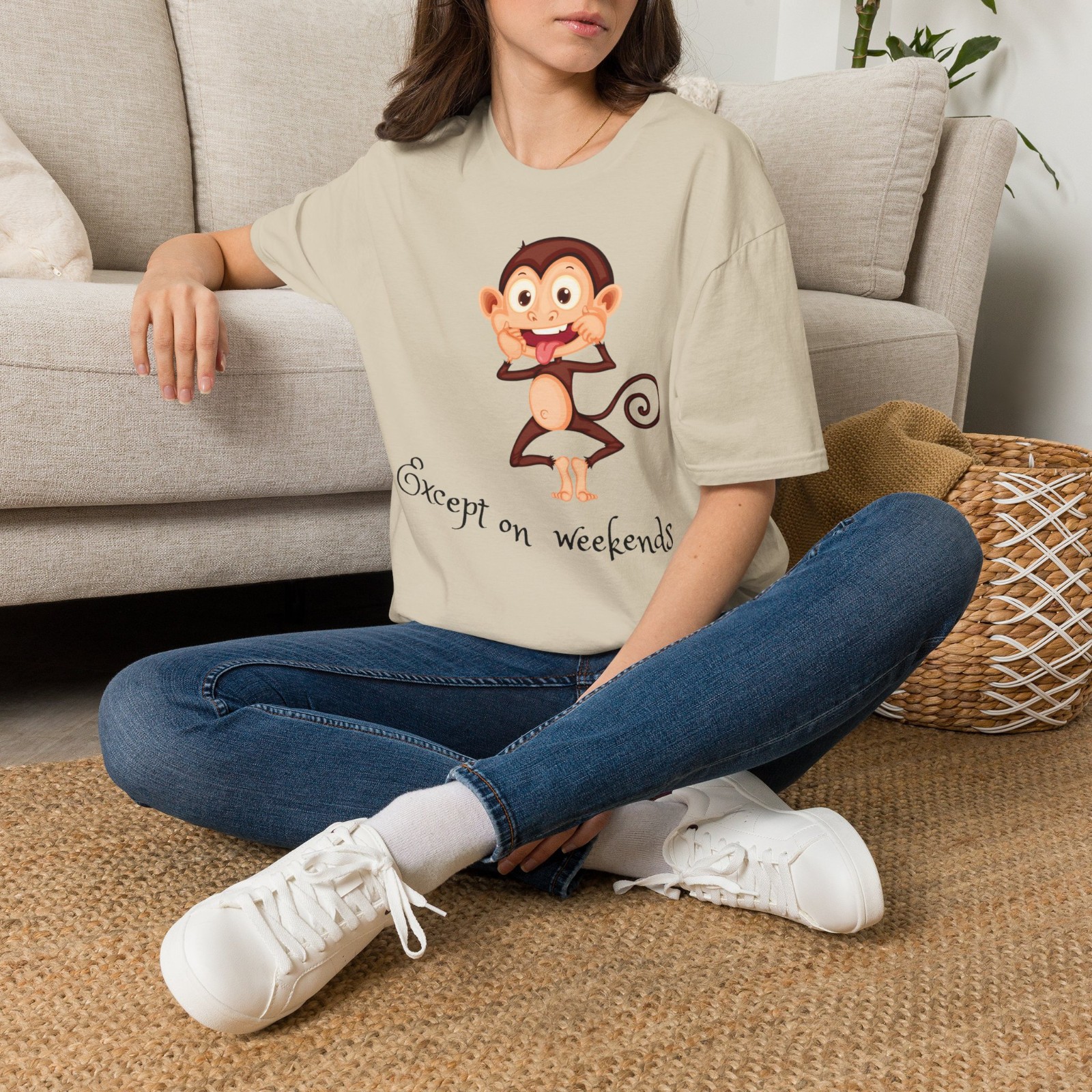 Funny Monkey T-Shirt Except On Weekends Graphic Tee Sarcastic Humor Unisex Shirt