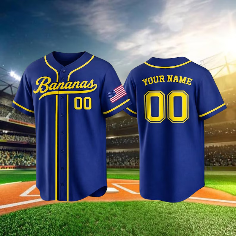 Personalized Custom Name Baseball Jersey Shirt Royal Blue Yellow Sportswear Top