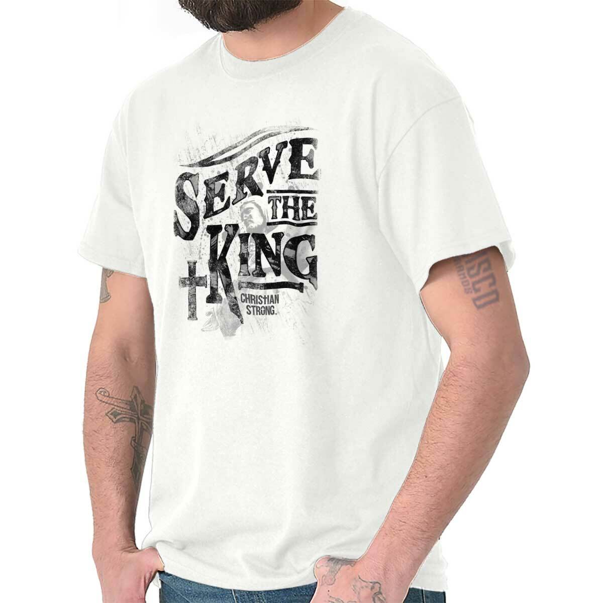 Christian Strong Serve The King Jesus Cross Womens or Mens Crewneck T Shirt Tee