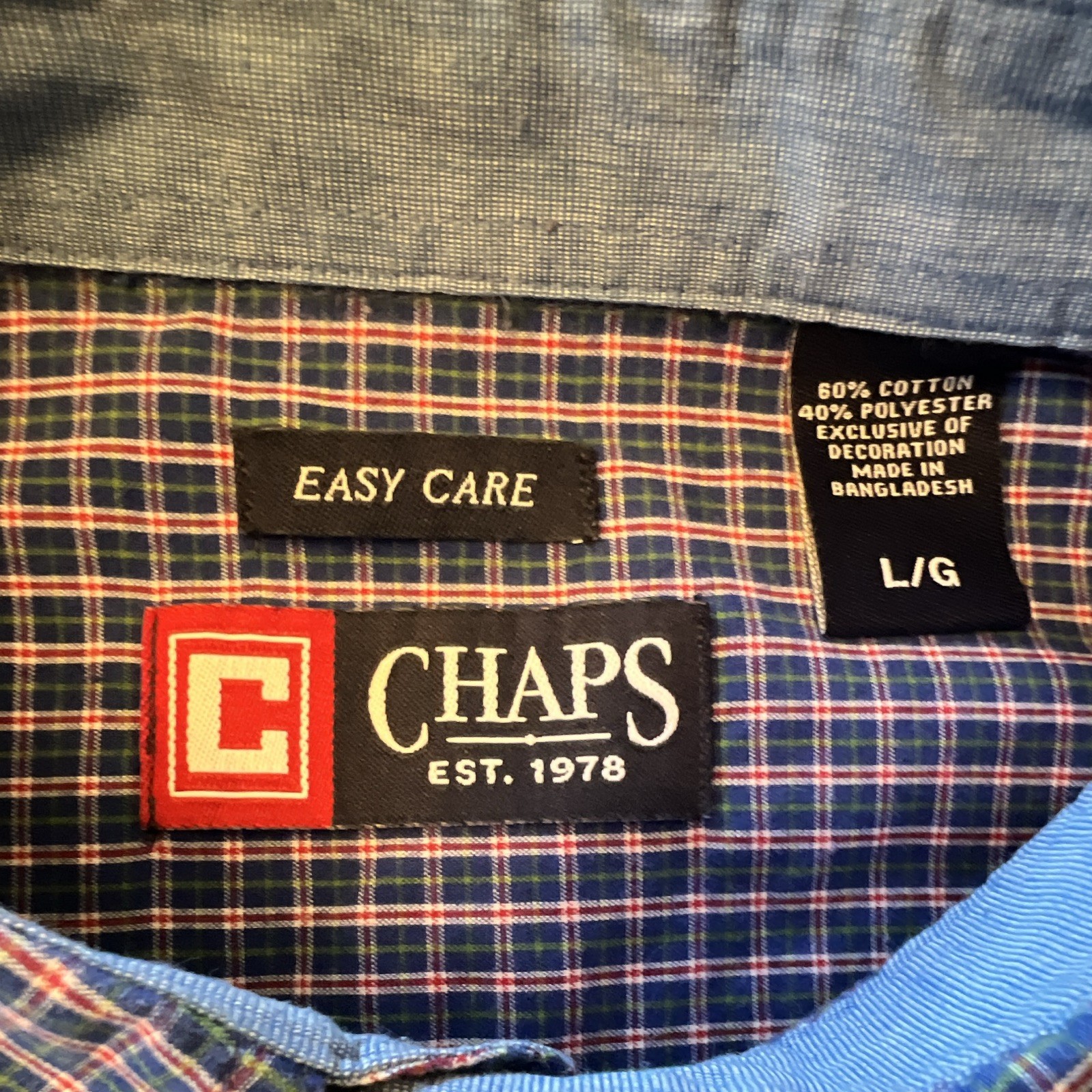 Chaps Easy Care Men’s L Regular Plaid Woven BD LS Button-Up Shirt
