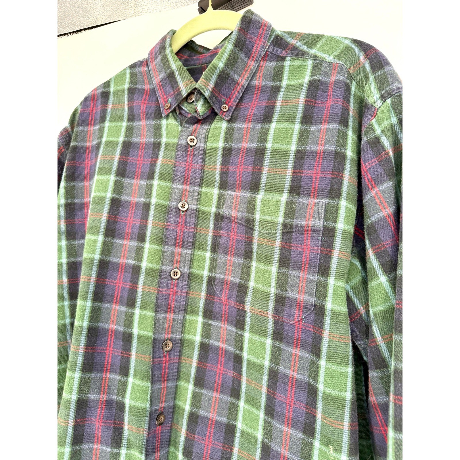 LL Bean Flannel Shirt Mens L Plaid Cotton Long Sleeve Outdoor Workwear Classic