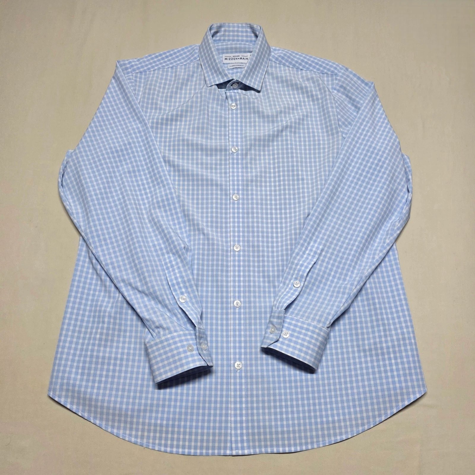 Mizzen+Main Leeward Men XL Standard Fit Blue Gingham Performance Casual Shirt