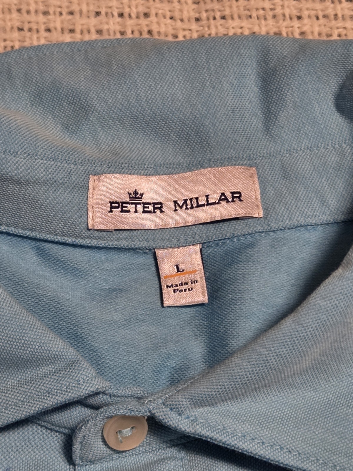Peter Millar Polo L Solid Blue Knit Cotton Polyester Spandex Blend