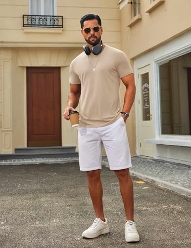 Men’s Pull On Tee Short Sleeve Classic Crew Neck Size 3X-Large Light Khaki Mens
