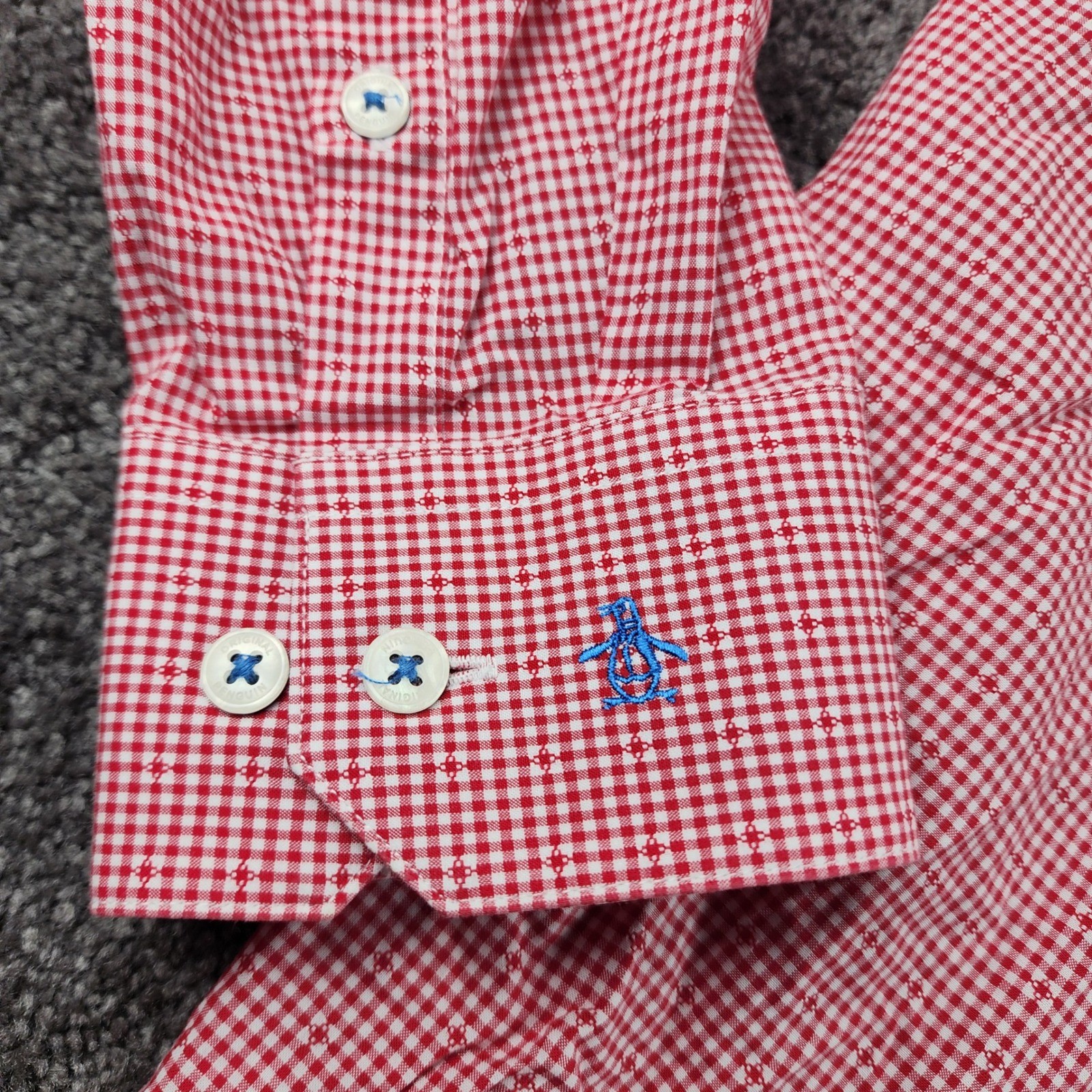 Original Penguin Button Down Shirt Mens 16 34/35 Red Gingham Heritage Slim Fit