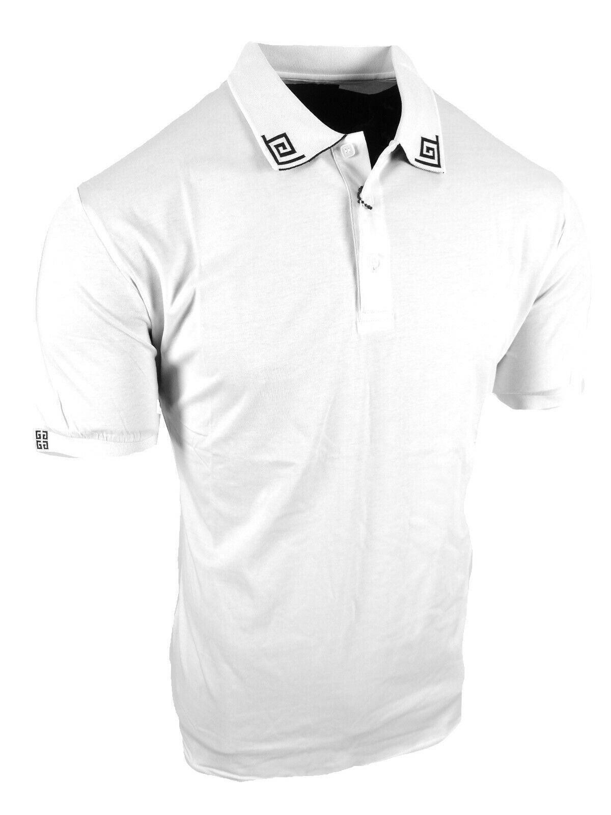 Mens Polo Shirt Italian Stripe Collar Highlights Slim Fit Stretch Golf 3 Button