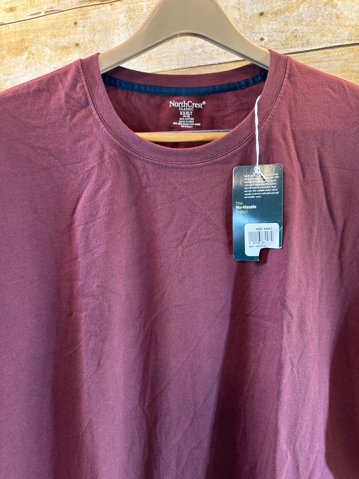 NORTHCREST MEN’S 3XLT TALL T SHIRT NO HASSLE TEE SHORT SLEEVE BURGANDY 🌴NEW🌴