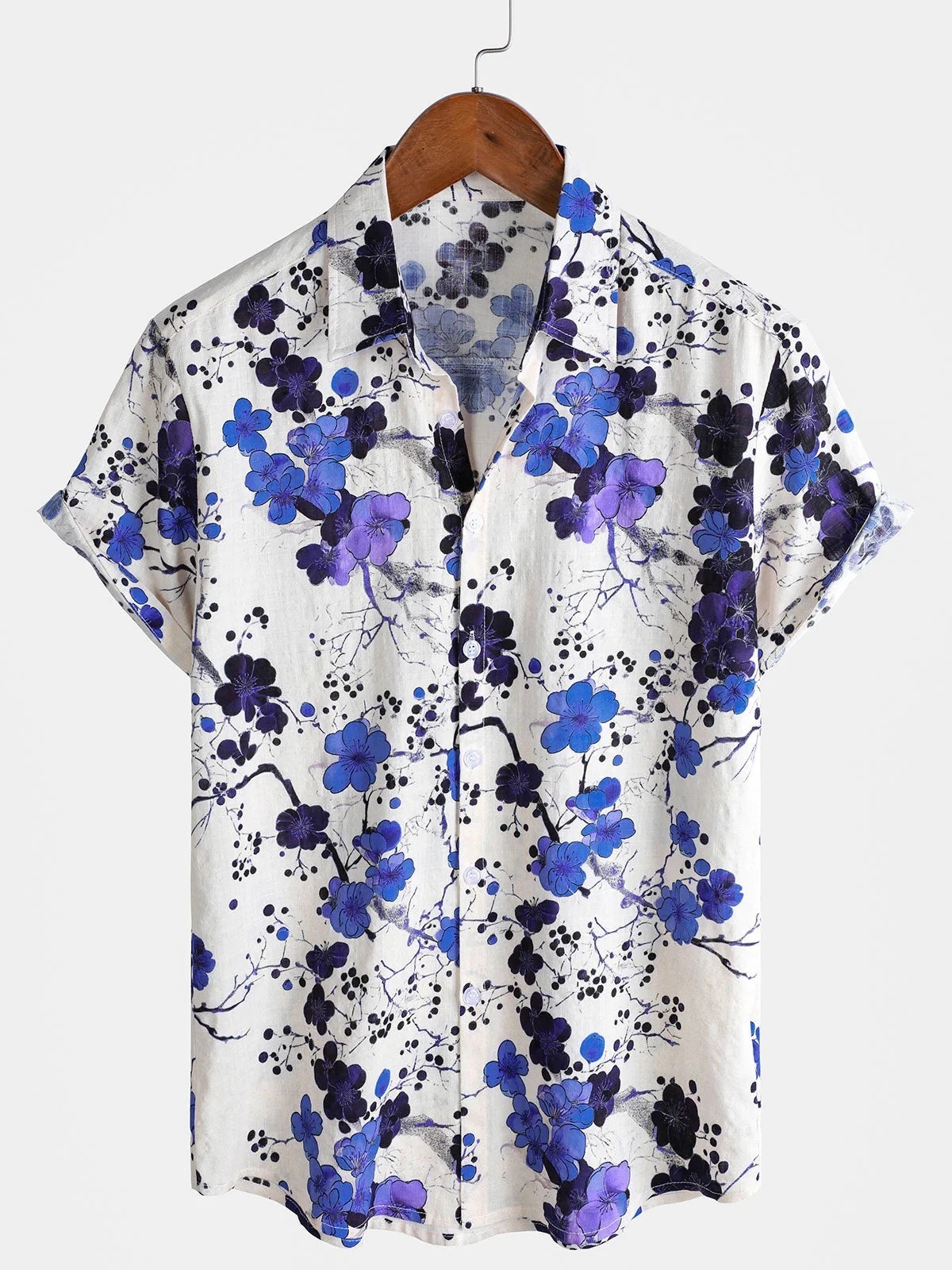 Mens Hawaiian Shirt Floral Button Up Tropical Beach Shirt