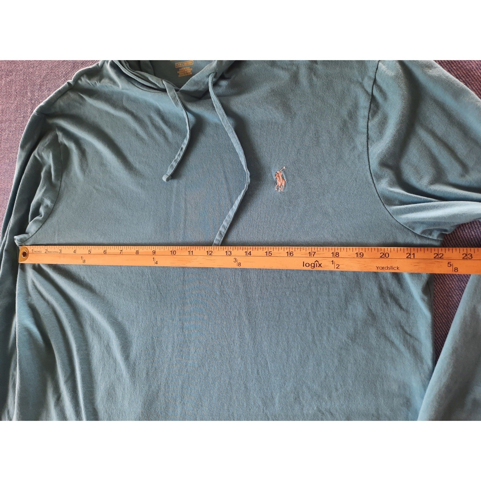 Polo Ralph Lauren Mens Long Sleeve Hooded T-Shirt Teal Blue Cotton Hoodie Large