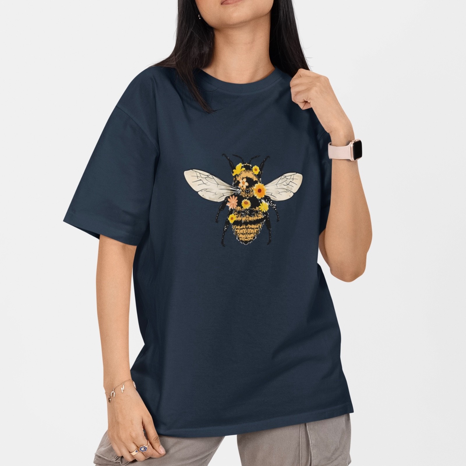 Floral Bee T Shirt Cute Bumble Bee Graphic Tee Nature Lover Gift Botanical Shirt