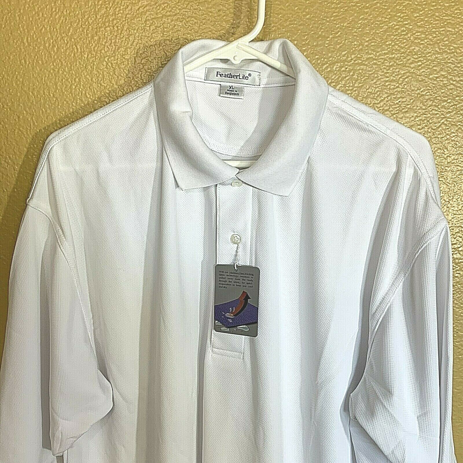 FEATHERLITE~Mens short sleeve polo/golf shirt New w/tag white moisture wicking