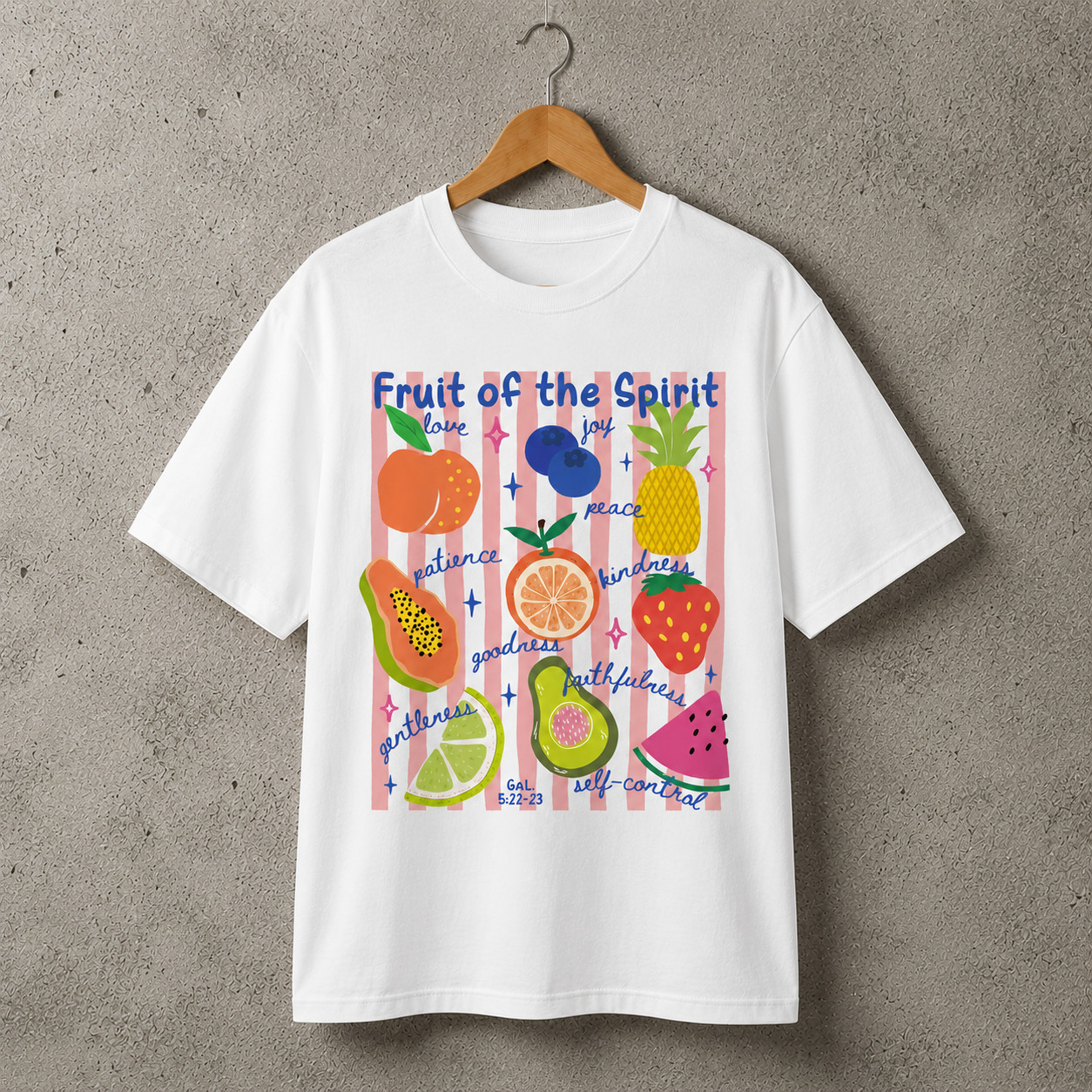 Cute Fruit of the Spirit Stripe Tshirt Boho Summer Christian Shirt Bible Tee