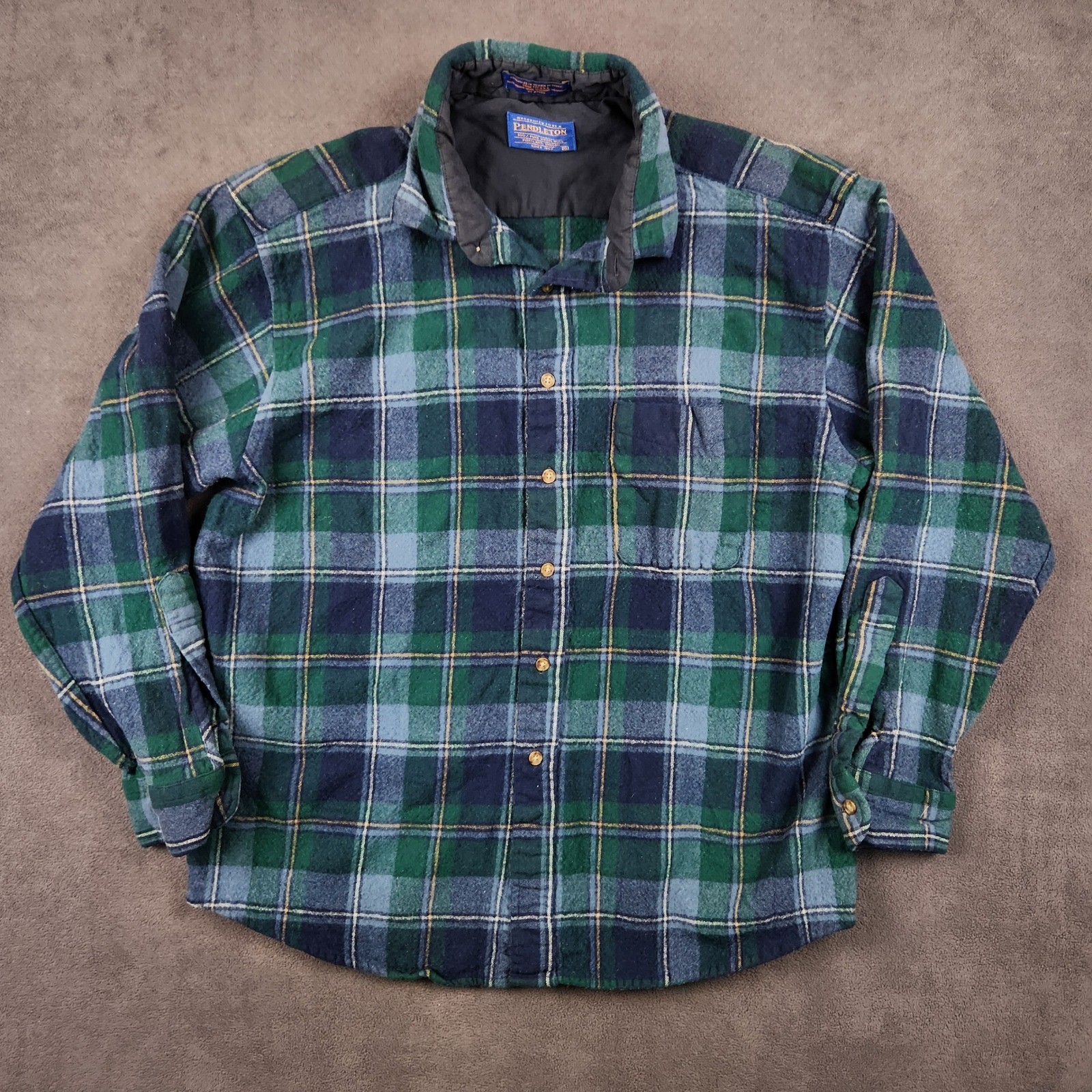 Vintage Pendleton Shirt Mens XL Green Blue Plaid Virgin Wool Machine Washable