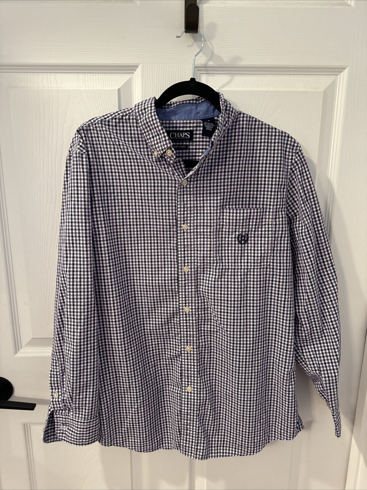 Chaps Easy Care Shirt Mens Med Multicolor Plaid Long Sleeve Button Down Purple