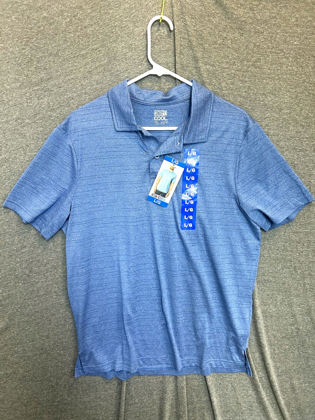 32 Degrees Cool Men’s Performance Polo Shirt Blue Heather Size L NWT