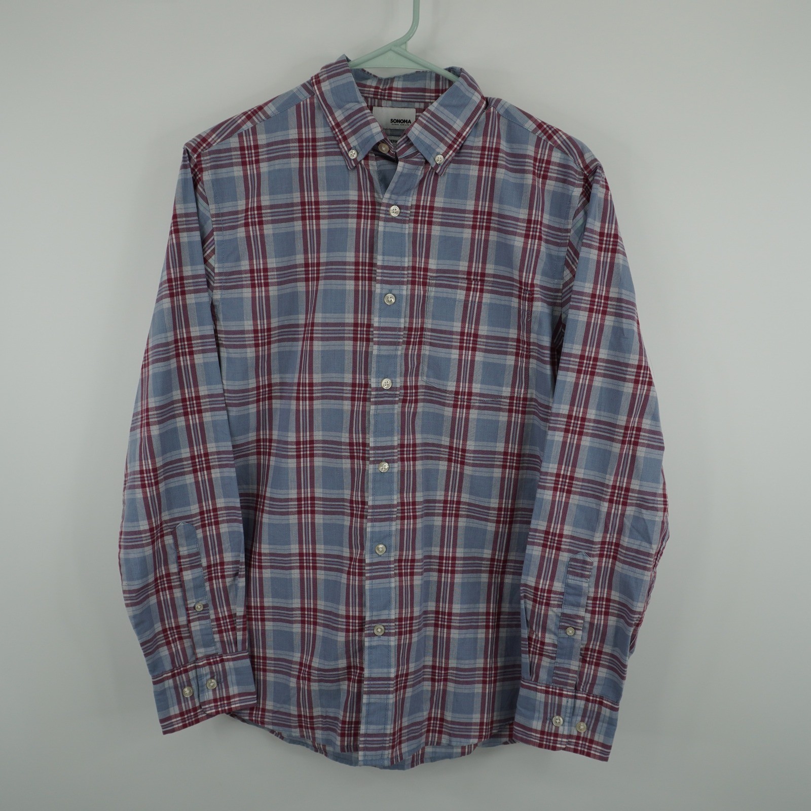 Sonoma Button Down Shirt Mens Size S Blue Red Plaid Modern Fit MS71W100RR3