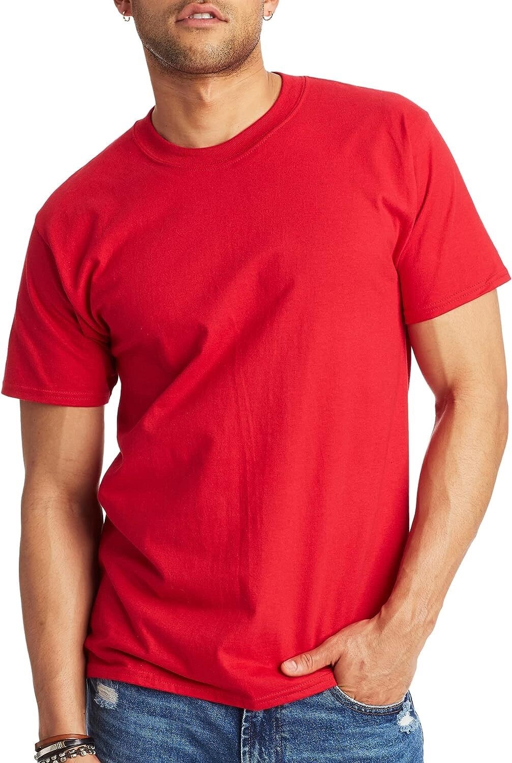 New Hanes Beefy-T Unisex Adult Small Heavyweight Cotton T-Shirt Deep Red Blank