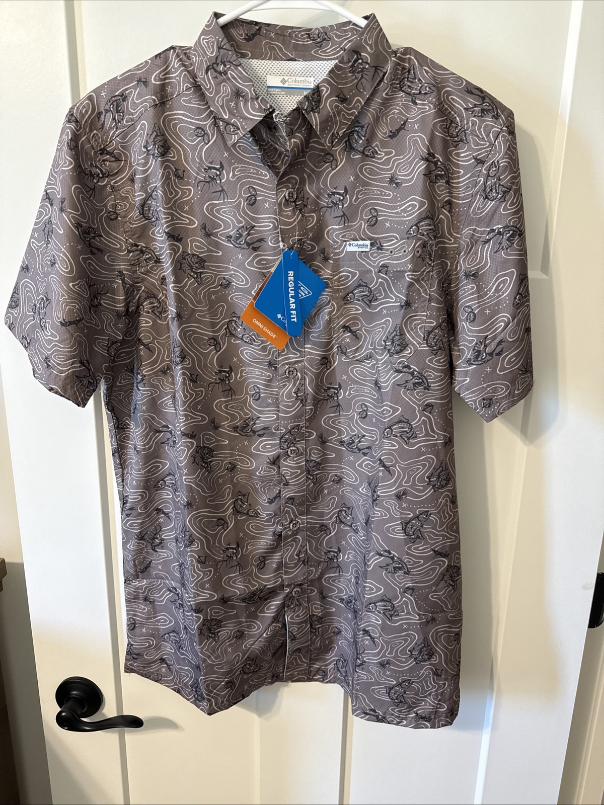 Columbia PFG Mens S Super Slack Tide Camp Shirt Vented Fishing Light Brown NWT
