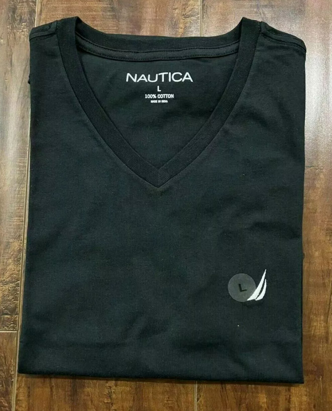 NWT Nautica Men’s V Neck Tee Short Sleeve Solid Vee Neck T-Shirt S M L XL XXL 3X