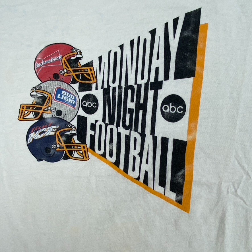 Vintage Monday Night Football T-Shirt Large 90s Bud Light White Paper Thin NFL