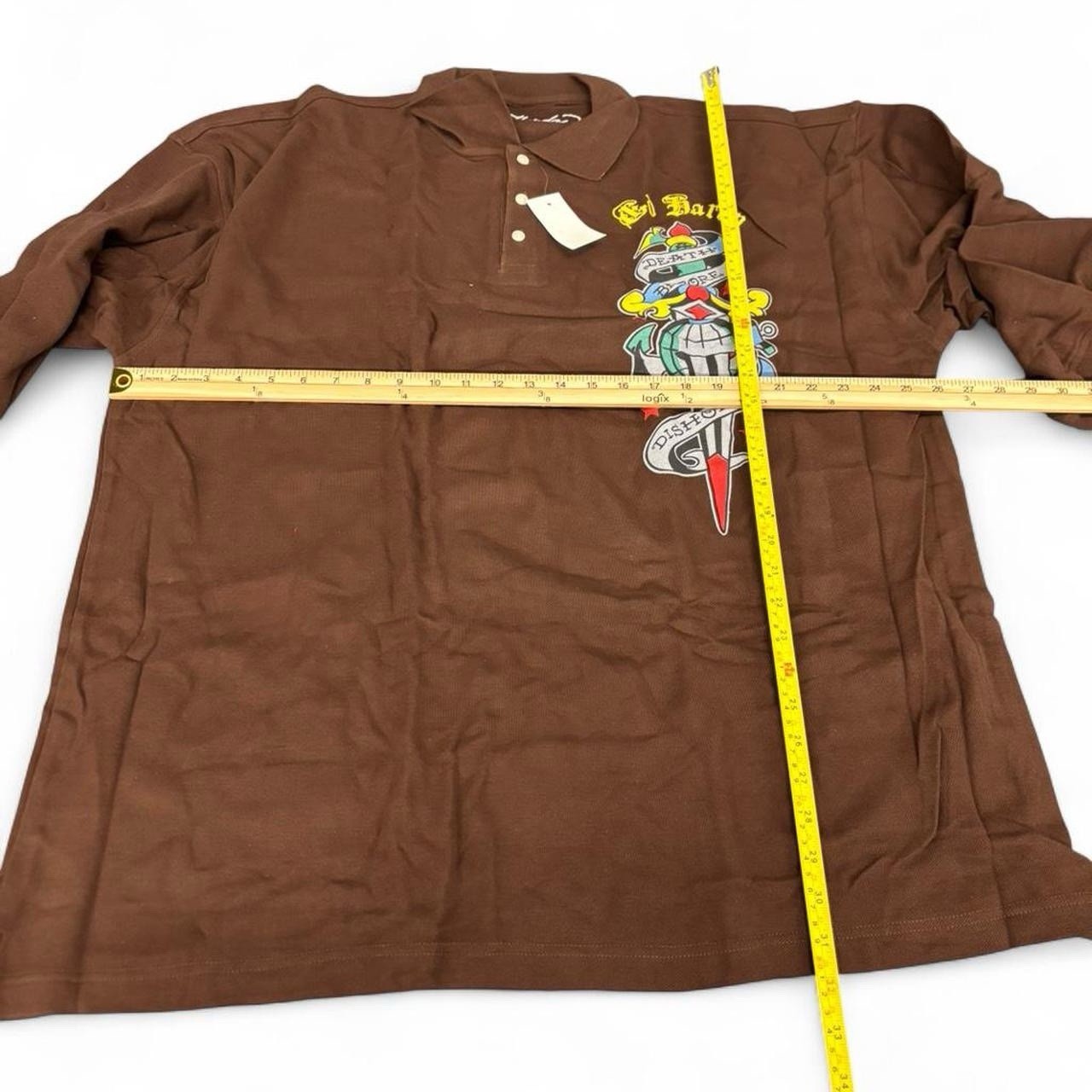 Y2K Ed Hardy Death Before Dishonor Polo Longsleeve shirt brown Tattoo Goth 5XL