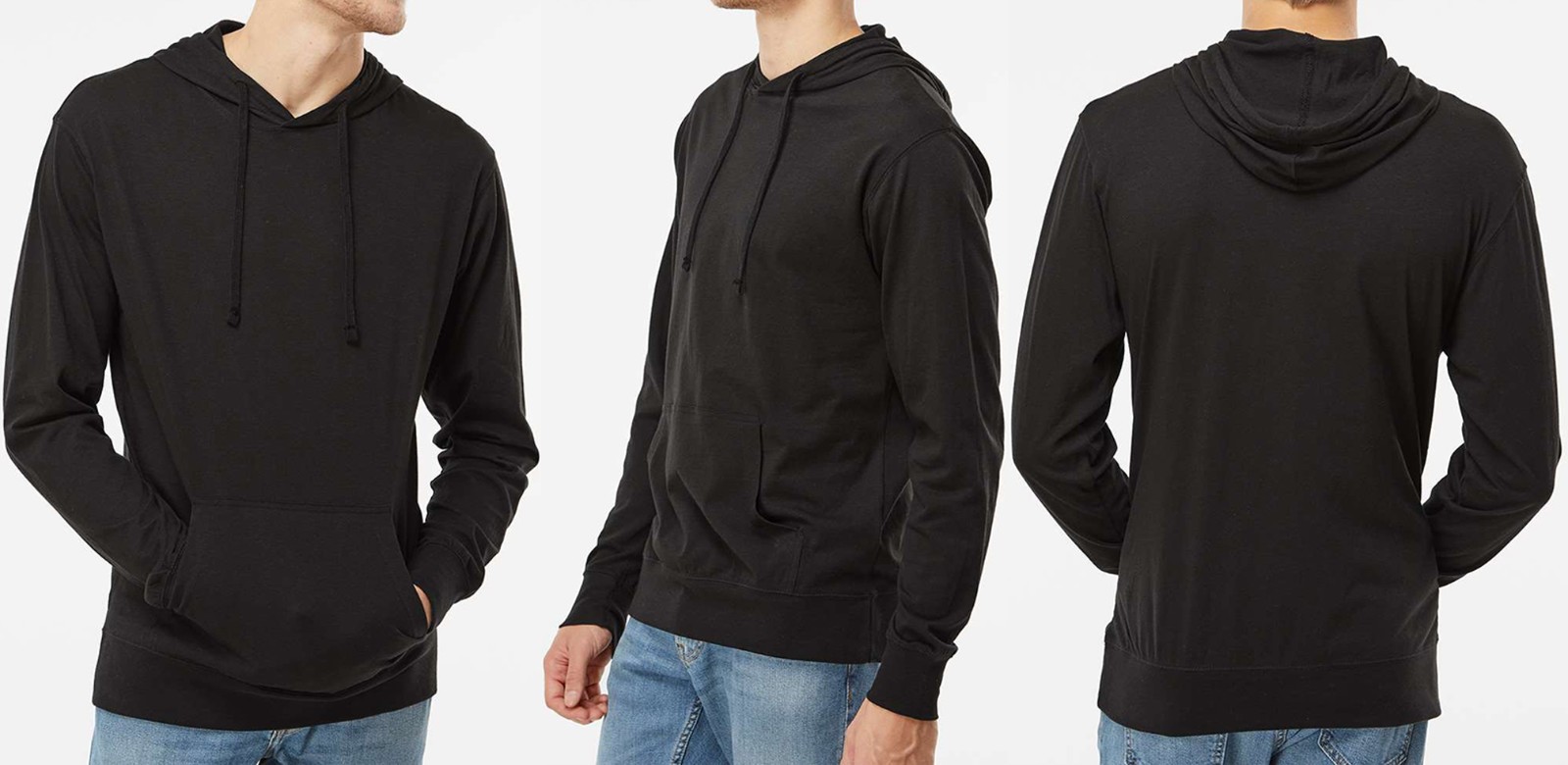 Mens Light Hooded Pullover T-Shirt Long Sleeve Soft Hoodie Tee Slim Fit S-2X NEW