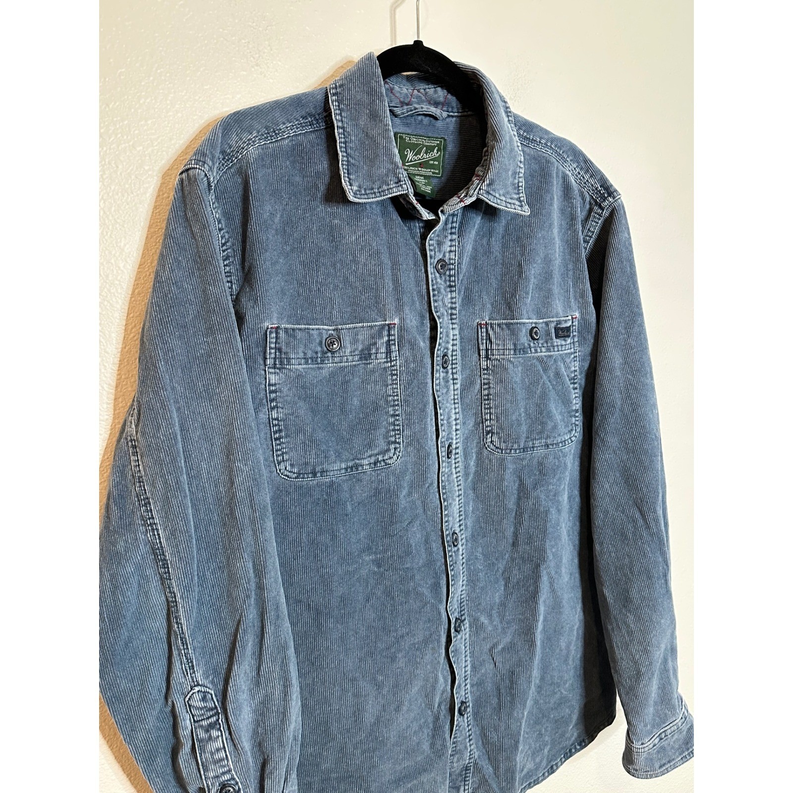 Woolrich Heavyweight Corduroy Button Down Shirt Size L Blue Outdoor Classic
