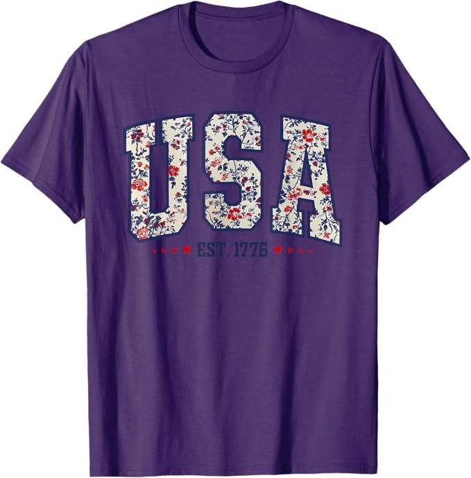 Floral USA Est 1776 Patriotic Wildflower 4th of July Retro T-Shirt
