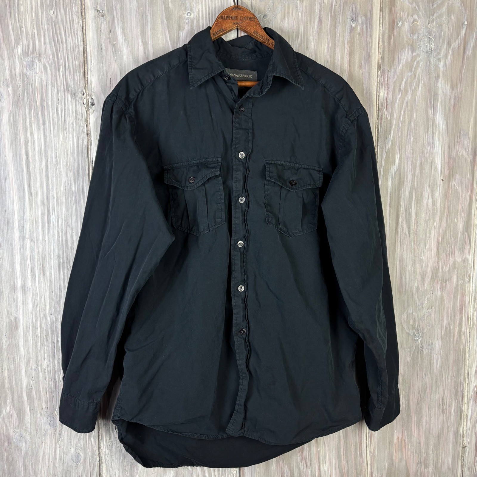 Banana Republic Utility Shirt Mens S Black 100% Cotton Long Sleeve Button Up VTG