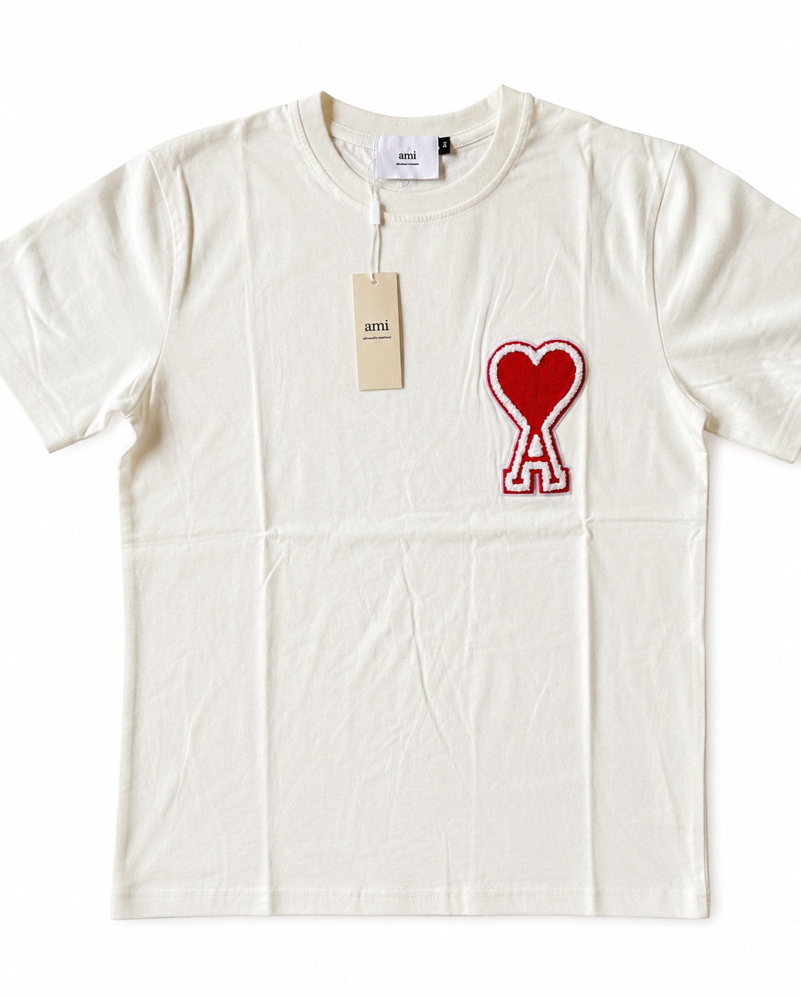 AMI Paris Red Big Heart Logo T-Shirt White Size M Brand New With Tags