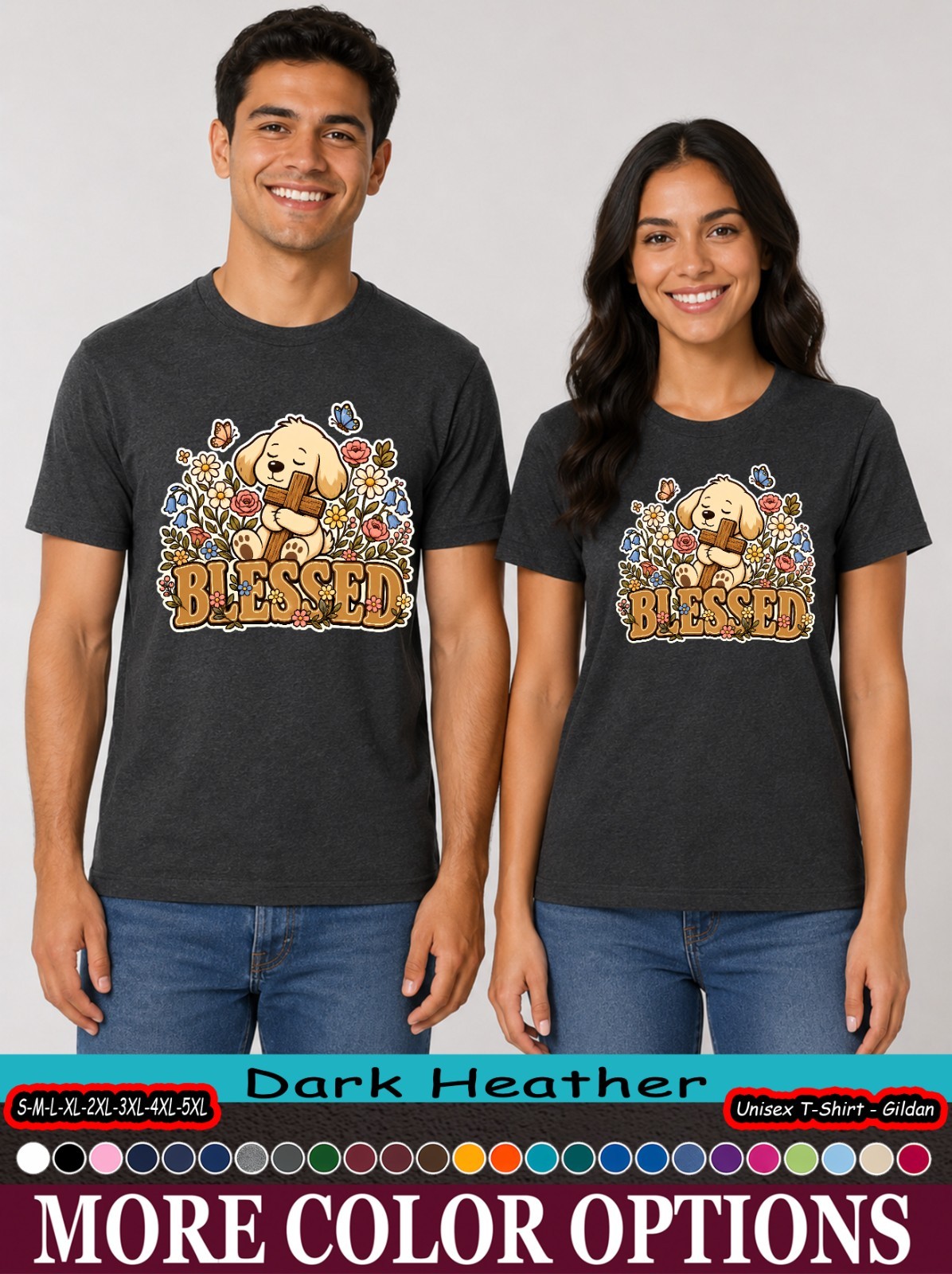 Blessed Puppy Christian Shirt, Cute Dog Cross Floral Faith Tee
