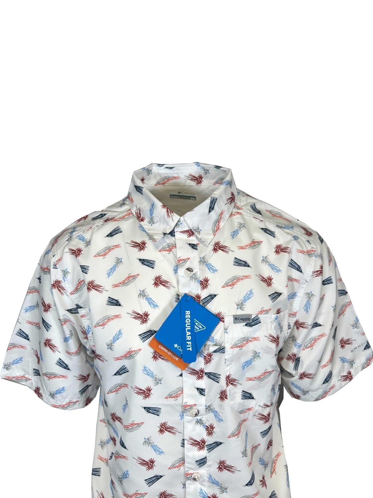 Columbia Men’s White Fly Pride Shirt PFG Super Slack Tide Camp S/S (111)