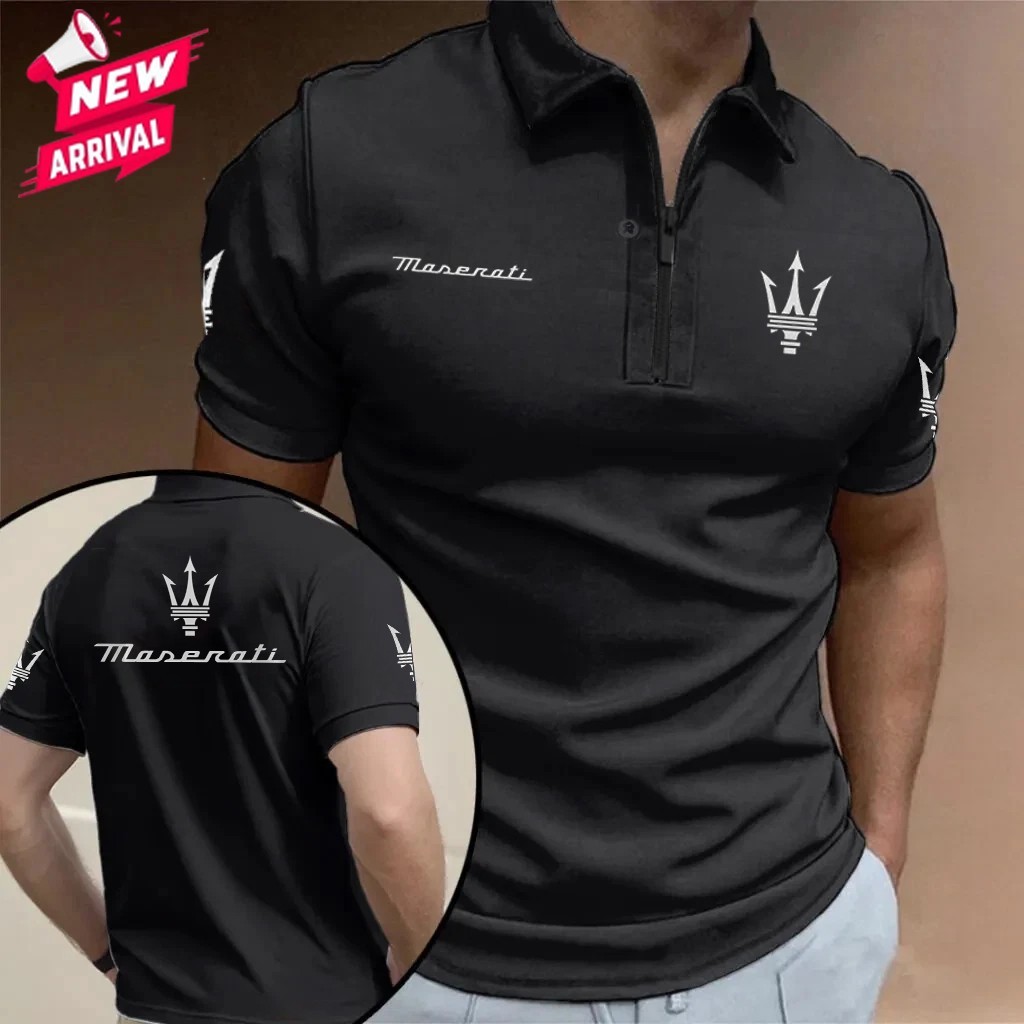 *HOT* Custom Name – Men’s Maserati Racing 3D Black & Blue Logo Zip Polo Shirt