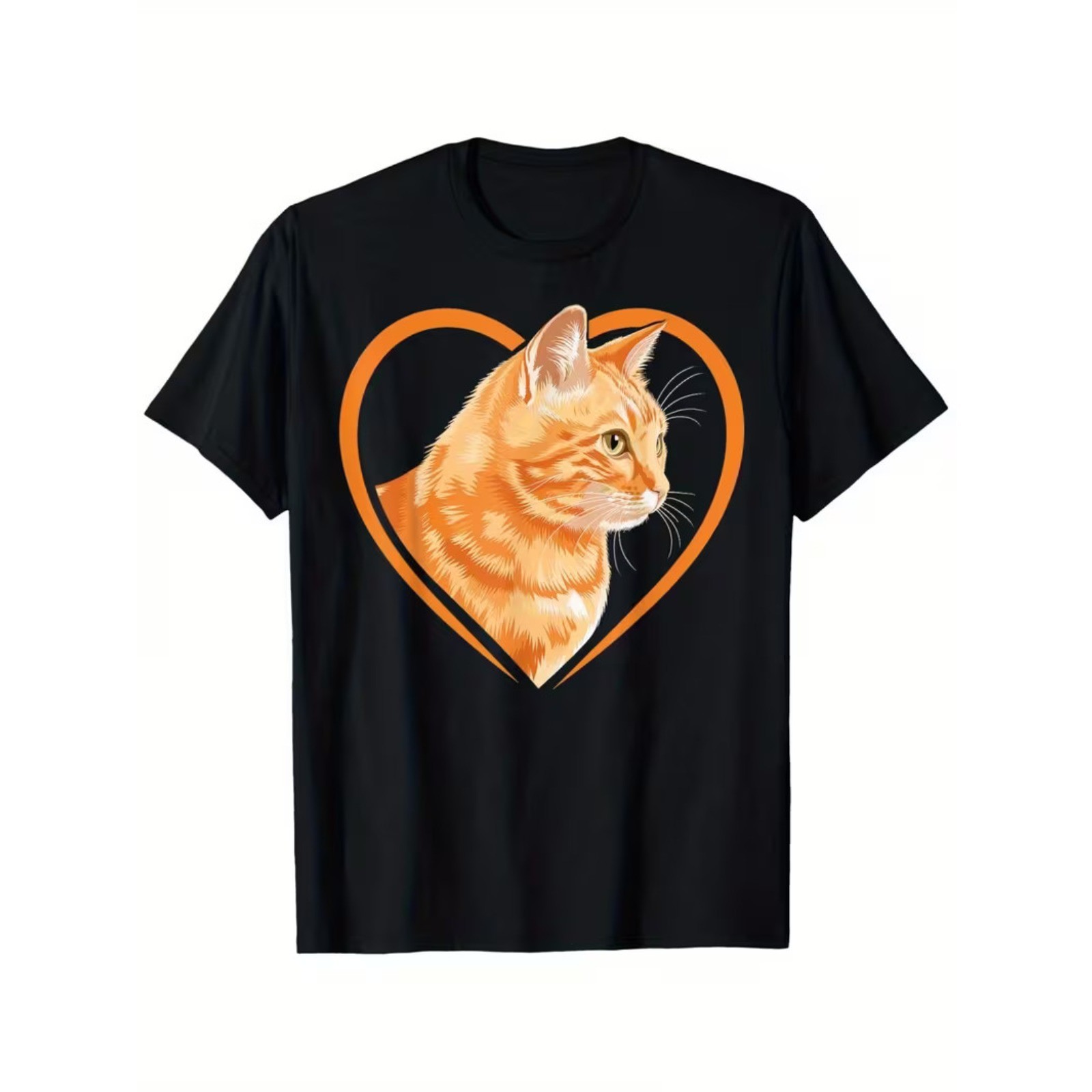 Men’s & Women’s Orange Tabby Cat T-Shirt – Black with Ginger Tabby Cat Face & He