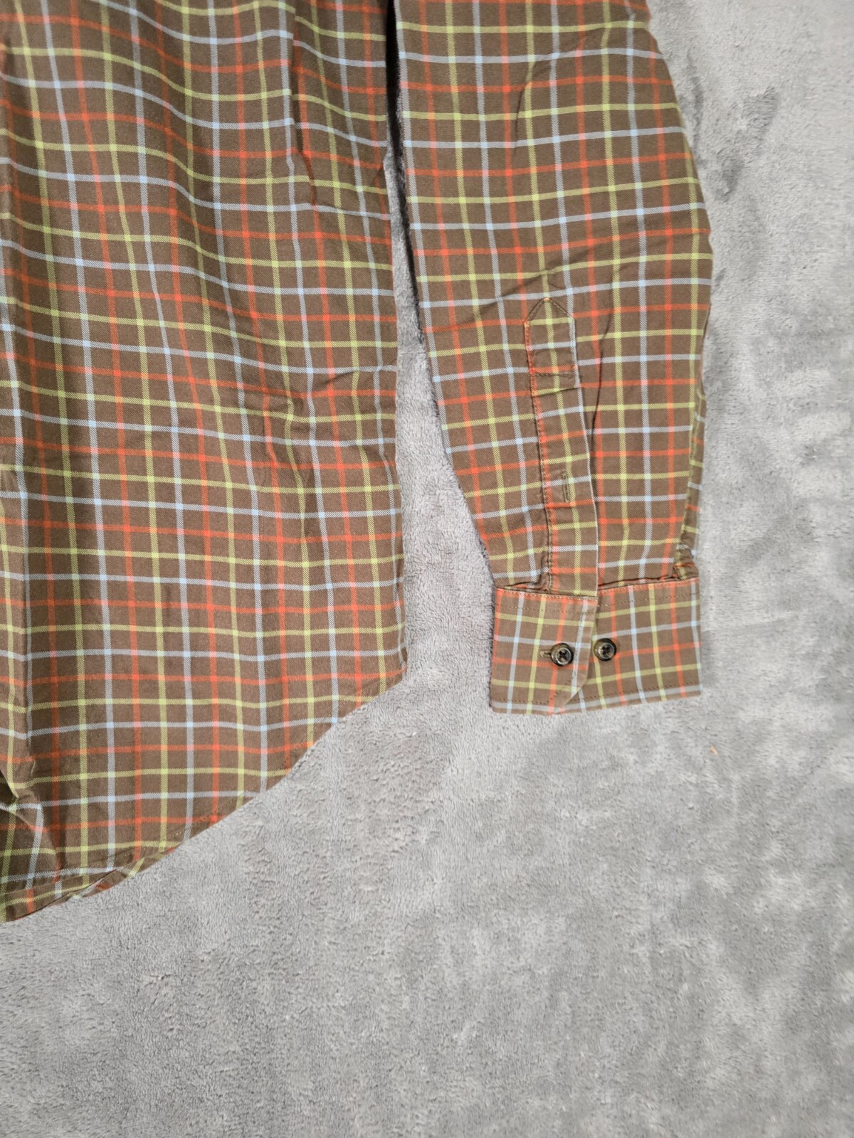 Eddie Bauer Shirt Mens Medium Button Up Brown White Long Sleeve Woven Checked