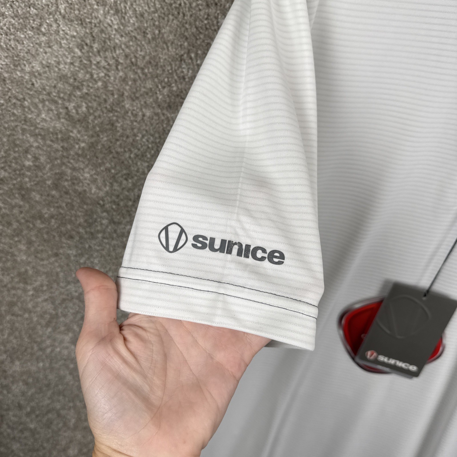 Sunice Polo Shirt Mens XXL Silver White Striped Short Sleeve Stretch Xstatic New