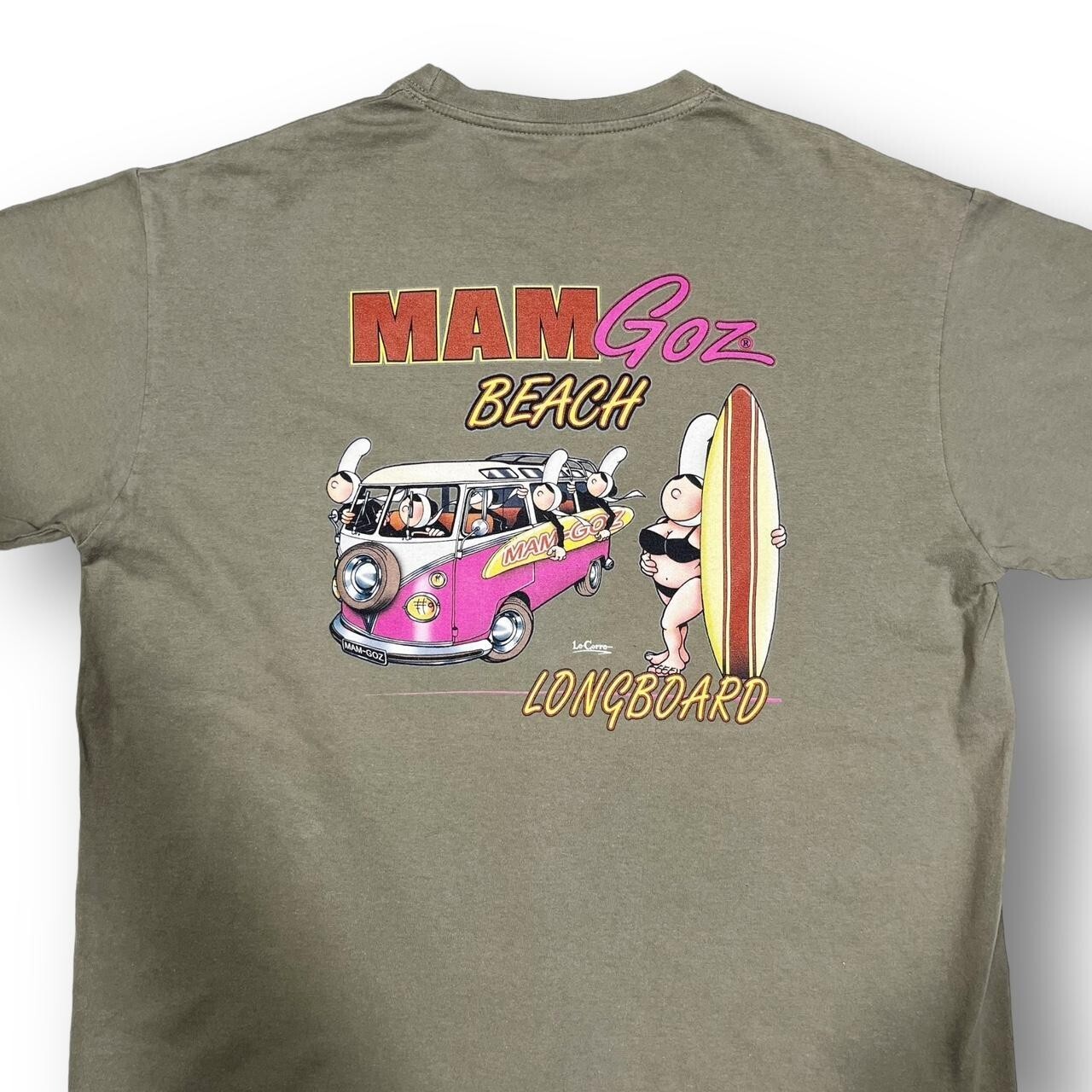 Mam Goz Attitude Beach Longboard Graphic T-Light Green Shirt (L)